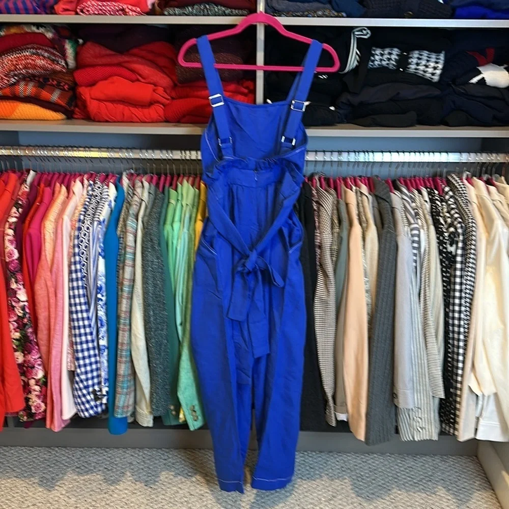 Moon River blue overall back zipper and tie 2 pocket jumpsuit size XS NWT
